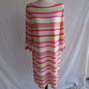 Brooks Brother Women’s Pink Green Striped Jersey Dress Size XL Travel Friendly